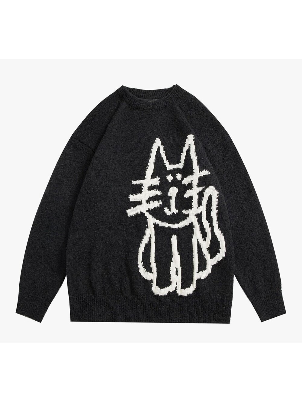 Aelfric Eden Oversized Cat Sweater Front/Back Graphics Size L Black NWT